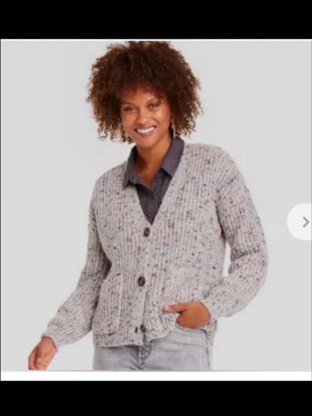 Confetti Chunky Knit Cardigan Waist Length Balloon Sleeves Grandpa Sweater  XL